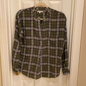 Gold Hawk silk olive green plaid v-neck one-button plaid popover chest pocket